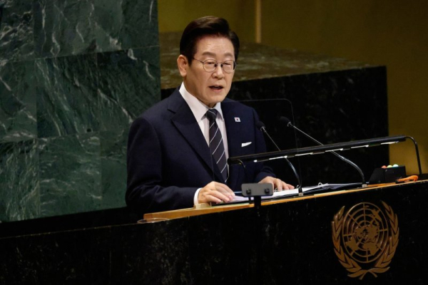 Lee Jae Myung unveiled his 'END initiative' for peace on the Korean Peninsula during an address to the United Nations General Assembly in New York on Tuesday. Photo by Peter Foley/UPI