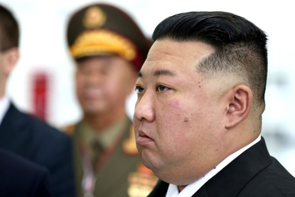 North Korean Leader Kim Jong-un (C) meets with Russian President Vladimir Putin (not seen) on September 13, 2023 at the Vostochny Cosmodrome in Amur region, Russia. The talks between the two leaders could lead to a weapons deal as North Korean leader Kim Jong Un has offered Russian President Vladimir Putin his country's 