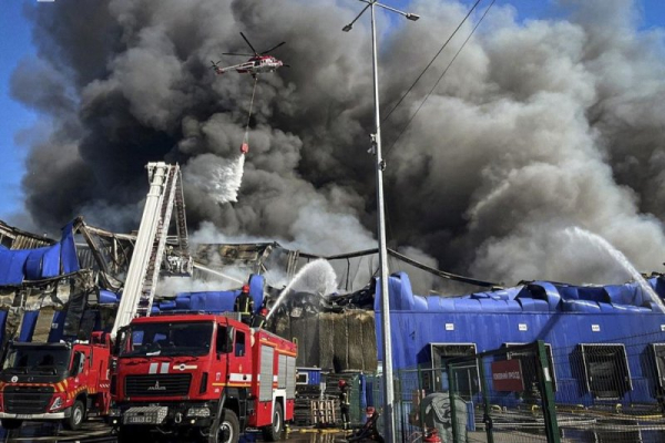 A days-long joint U.S. and Saudi military exercise will help to counter unmanned drone attacks, such as Russia's drone attack that hit a Ukrainian warehouse near Kyiv on Tuesday. Photo by State Emergency Service of Ukraine via EPA