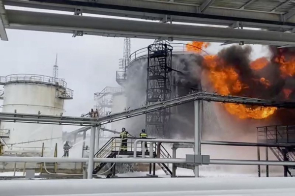 One of Russia's largest oil refineries at Salavat in the Urals was set ablaze by Ukrainian drones that had flown almost 1,000 miles east from Ukraine. File photo courtesy Russian Emergencies Ministry/EPA-EFE