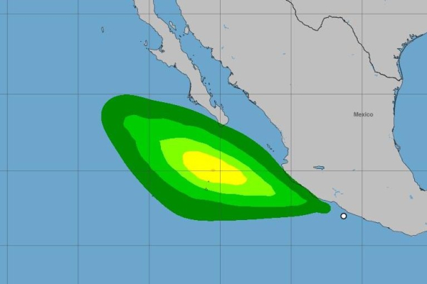 This graphic shows the tropical-storm force wind speed predictions of Mario. Courtesy of the National Hurricane Center