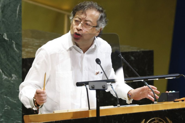 Colombian President Gustavo Petro speaks at the U.N. General Assembly 80th session General Debate at United Nations Headquarters on Tuesday in New York City. Photo by John Angelillo/UPI