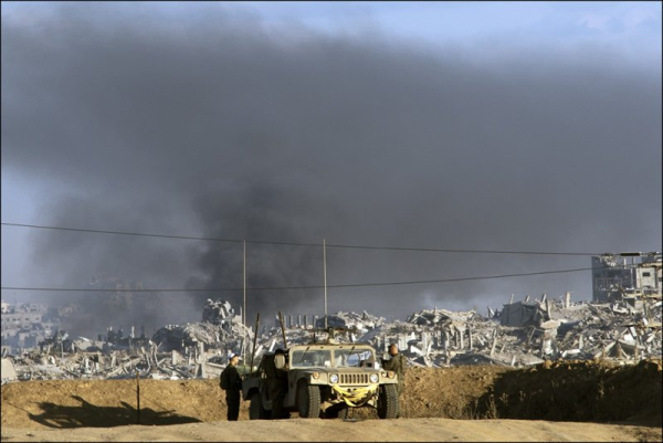 Smoke rises from an Israeli air strike inside the northern Gaza Strip as seen from inside southern Israel on Tuesday, October 7, 2025. On Thursday, the Israeli military announced it was preparing to withdraw of Gaza. File Photo by Jim Hollander/UPI