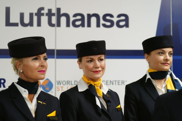 On Monday, Germany-based Lufthansa Group (employees seen in 2003 during company event in Missouri) said the European airline will cut some 4,000 jobs globally by 2030 as part of a wider company push to deploy AI in order to pick up human slack in a 