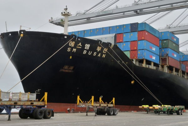 Chinese hhipping containers were seen unloaded May 2019 from arriving cargo ships at the Port of Long Beach in Long Beach, Calif. In addition to new tariffs and ship fees imposed by U.S. President Donald Trump, China will now reciprocate by slapping the same fee on China-bound U.S. ships. File Photo by Jim Ruymen/UPI