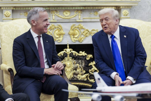 U.S. President Donald Trump (R) meets with Canadian Prime Minister Mark Carney (L) on Tuesday in the Oval Office of the White House in Washington, D.C. Photo by Shawn Thew/UPI
