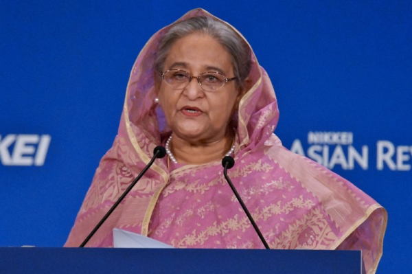 Bangladeshi Prime Minister Sheikh Hasina speaks at a conference in Tokyo in 2019. Now deposed, she faces the death penalty in Bangladesh. File Photo by Keizo Mori/UPI