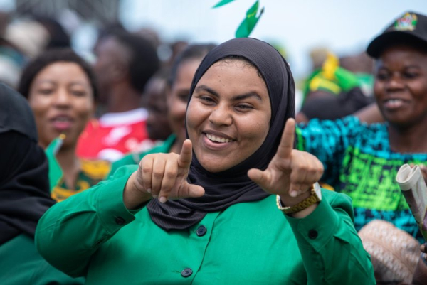 Supporters of Tanzania's President Samia Suluhu Hassan attend the launch of her presidential campaign in Dar es Salam on August 28. She was declared the winner Saturday in the election. File photo by Anthony Siami/EPA
