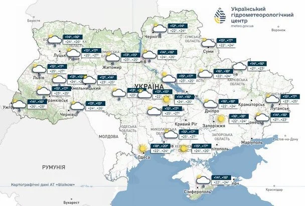 Мапа терператур / © Укргідрометцентр
